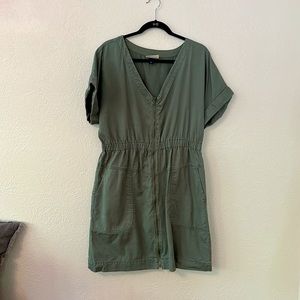 Universal Thread Dress Womens Green V Neck Zip Front Short Sleeve Mini